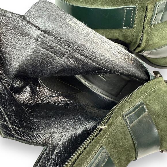 DIESEL green suede strapped buckle heeled pointed toe boots - Picture 9 of 16